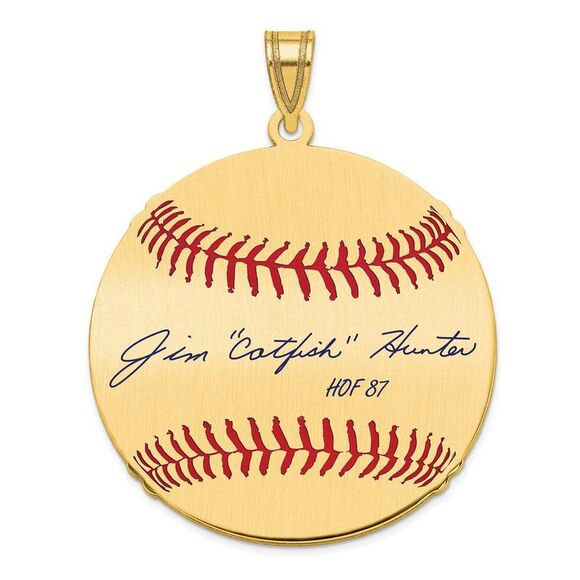 14K Gold Plated Catfish Hunter Signature LG Enamel Baseball Pendant